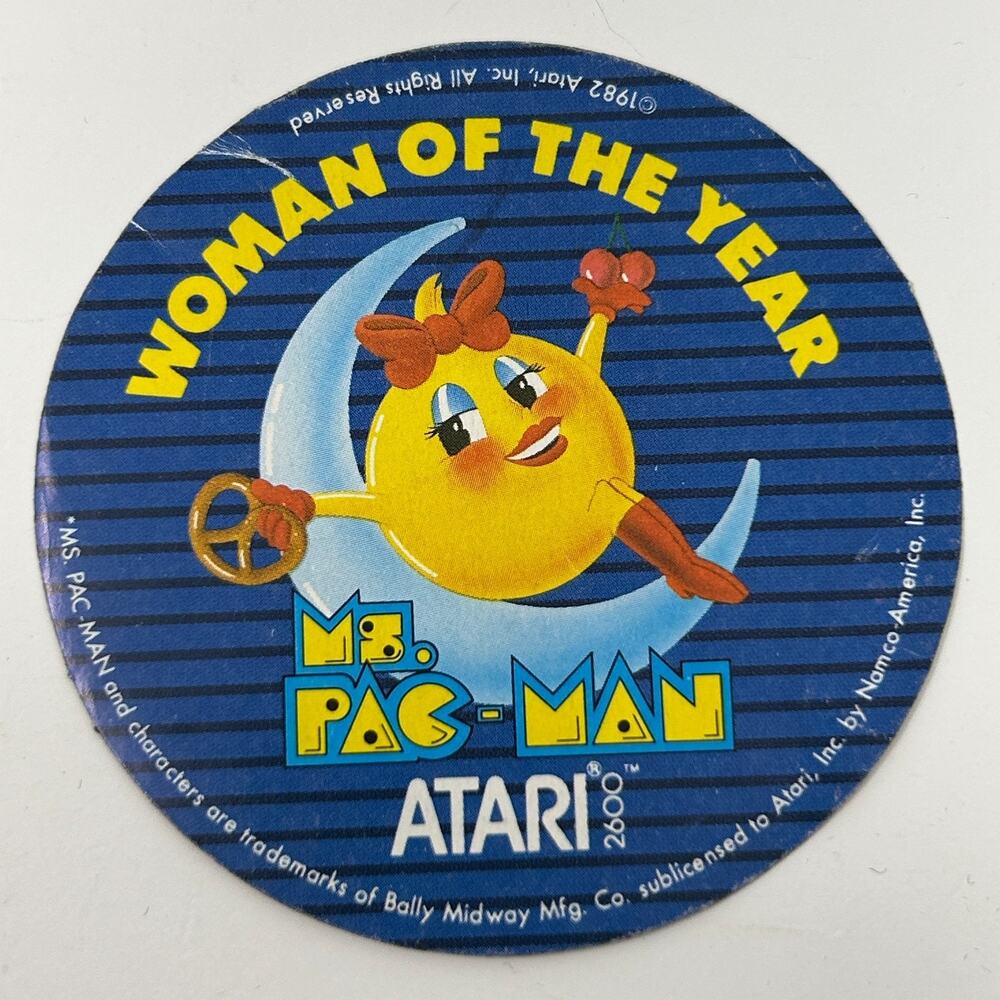Vintage 80s Atari 2600 Ms Pac Man Paper Sticker 1982 Woman of the Year Pacman